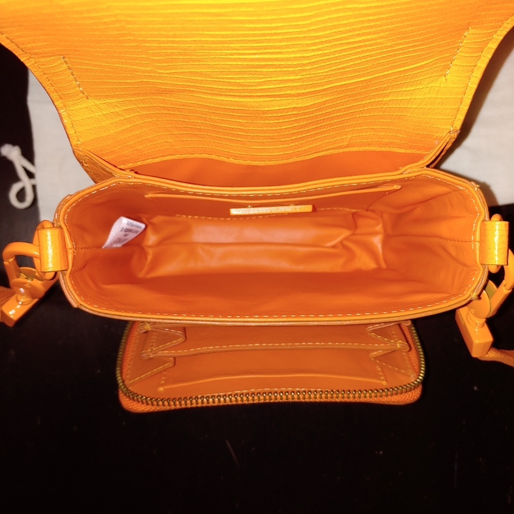 Animale Brazil Lizard Leather Mini Satchel Crossbody Shoulder Bag Bright Orange - Picture 13 of 16